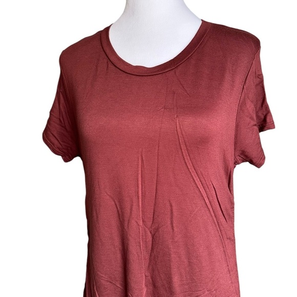 Ava Sam Rusty Orange Red Ruched Midi Dress Size L - Picture 11 of 17